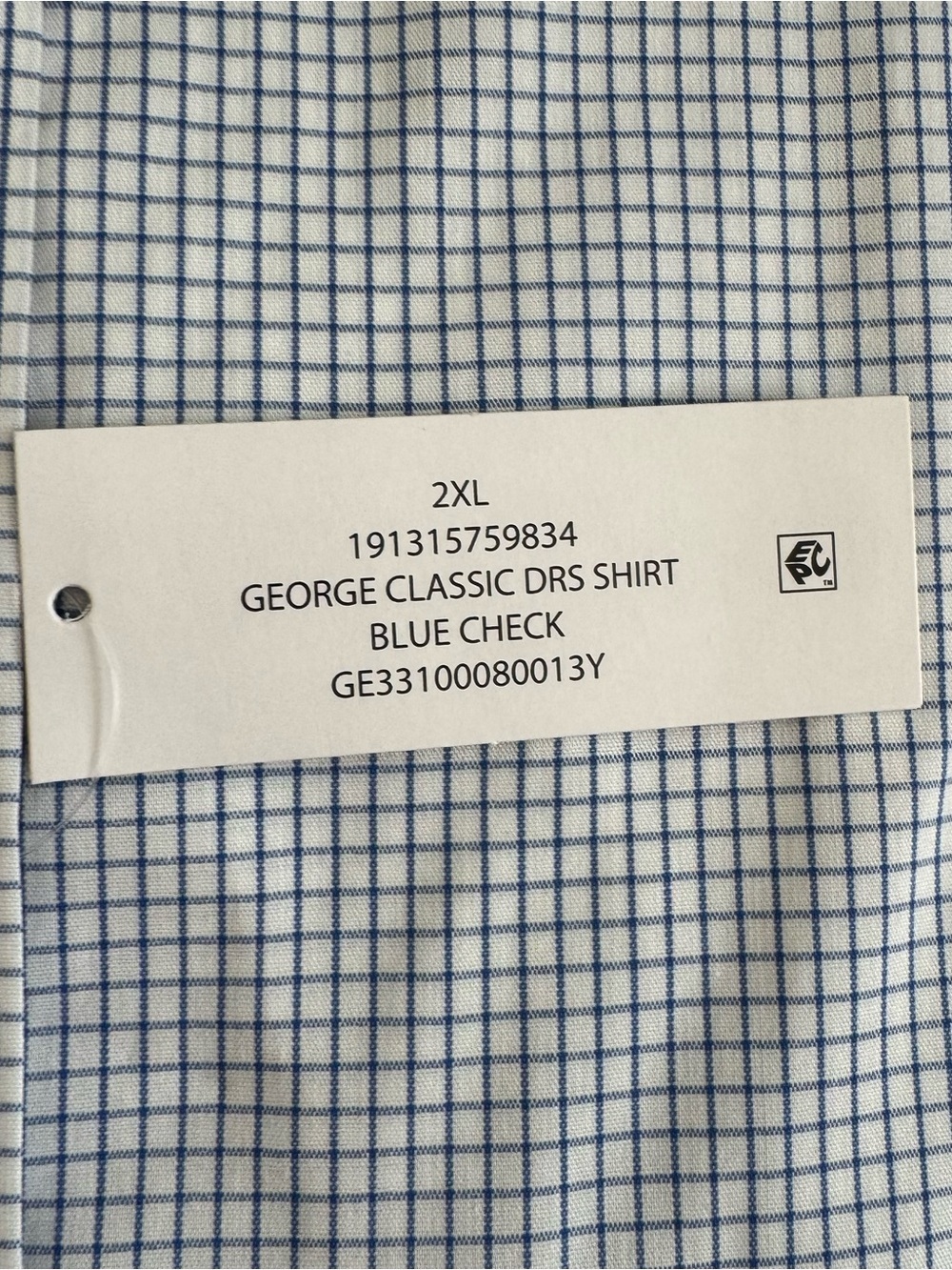 George Mens 2XL 50-52 Blue White Check Long Sleeve Dress Shirt Wrinkle Resistant - Picture 8 of 12